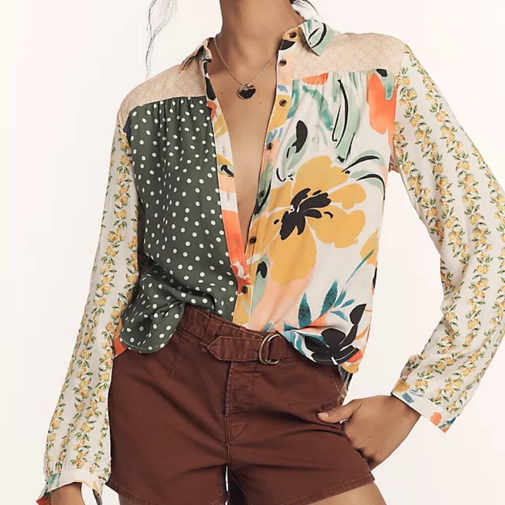 SOLD OUT STYLE - Like New Maeve Alida Contrast Buttondown Shirt Sz L - Picture 1 of 4